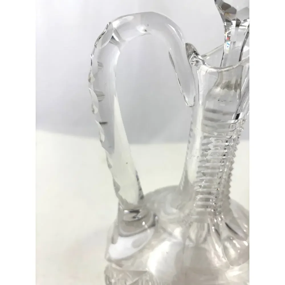 Antique Clear ABP Cut Glass Wine Decanter +‎ Stopper Cruet Stepped Ring Neck